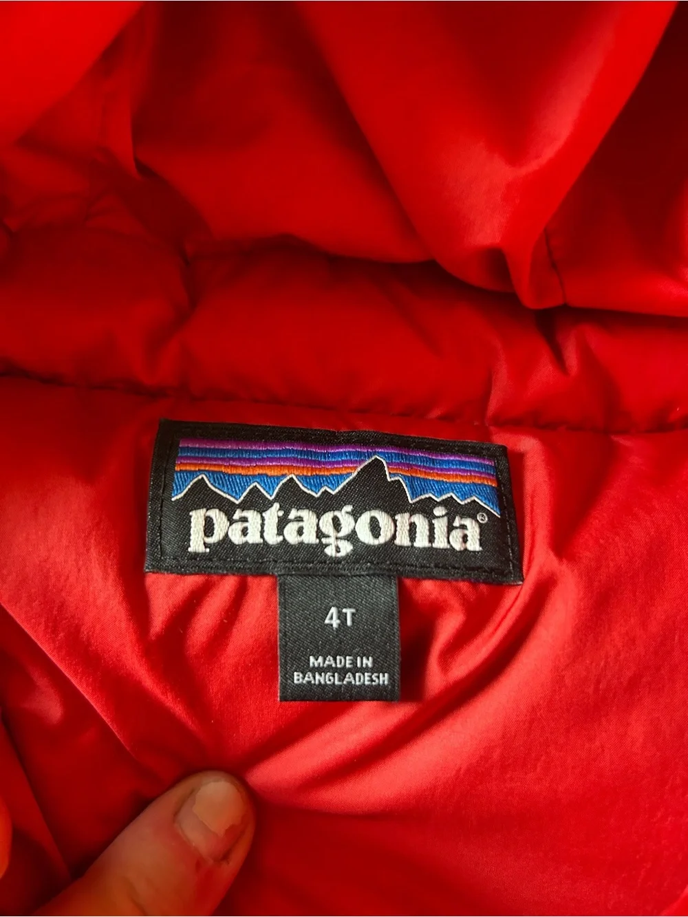 Patagonia Red Puffy Jacket with Multicolor Logo